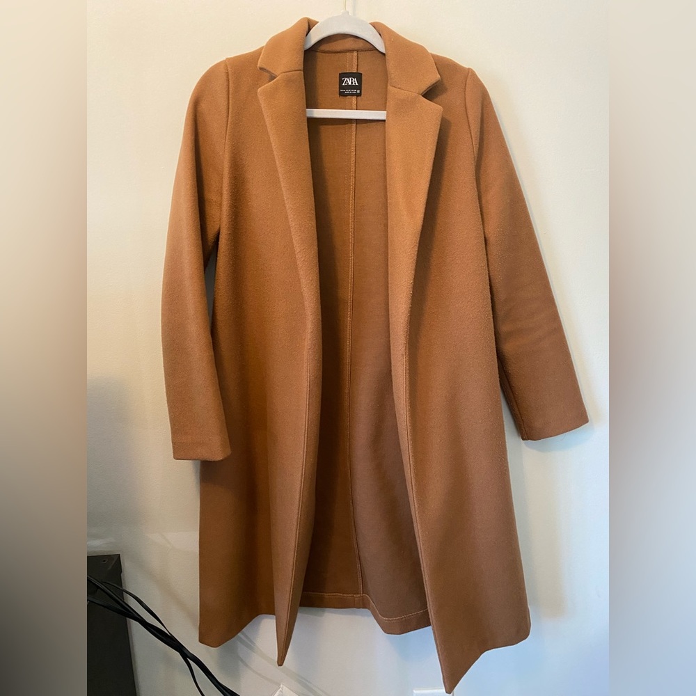 Zara Felt Texture Coat, Size Medium, Tan